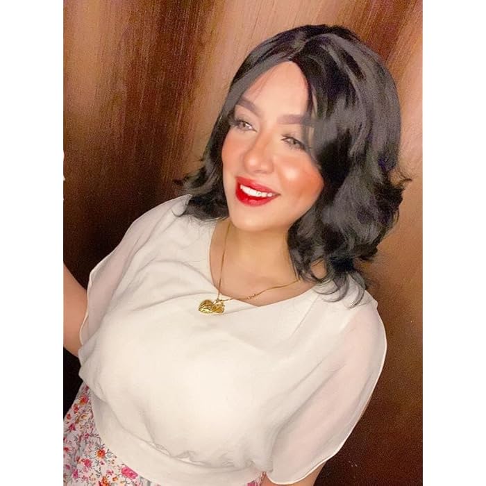 DILLARDS Luxury Wavy Black Synthetic Wig, Shoulder Length Style, Heat Resistant Fiber, Natural Looking Volume, Glamour Collection - Image 4